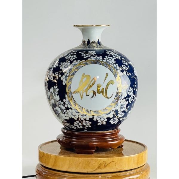 Bình tài lộc vẽ vàng, dáng bổ khung"Phúc- Lộc- Thọ" và "Vạn- Sự- Như - Ý". Gốm sứ Bát Tràng cao cấp.