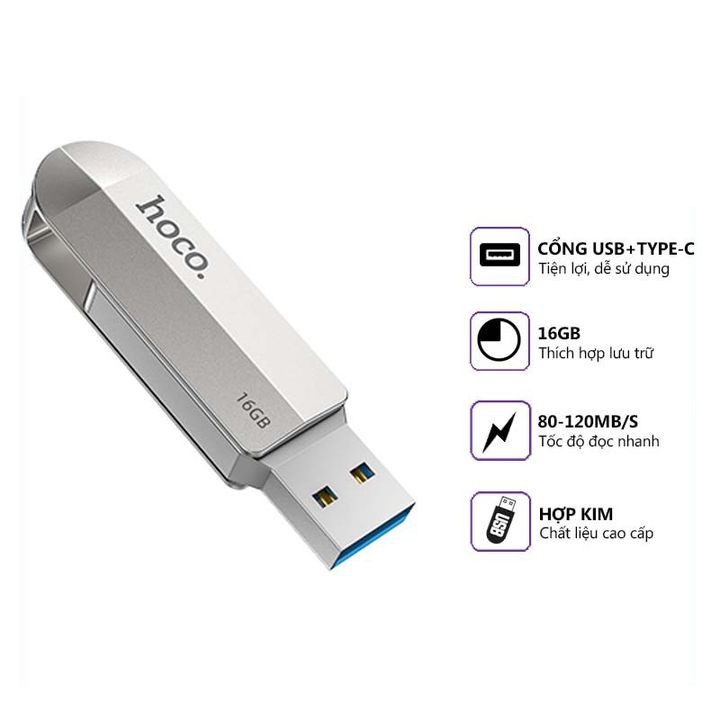 USB 3.0 cao cấp Hoco UD10 đa năng với 2 đầu (USB + Type-C) - Hàng chính hãng