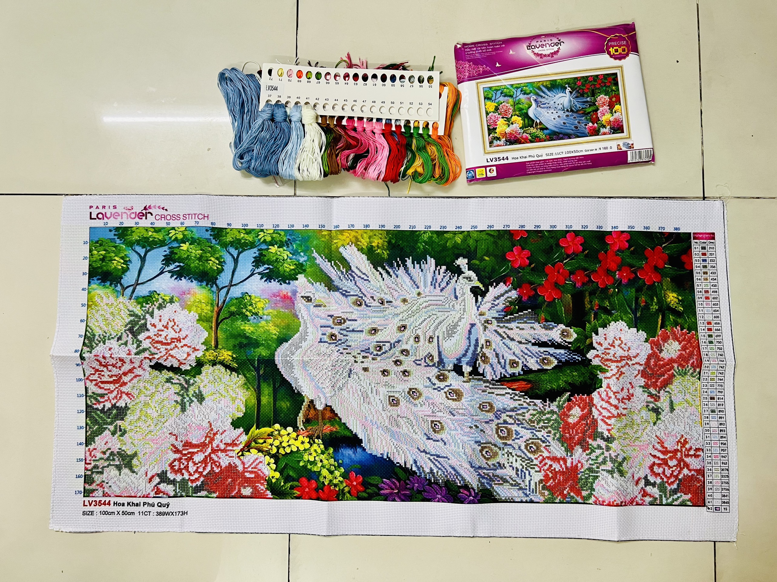 Tranh thêu chữ thập Đôi công phú quý LV3544, kích thước 100 x 50 cm
