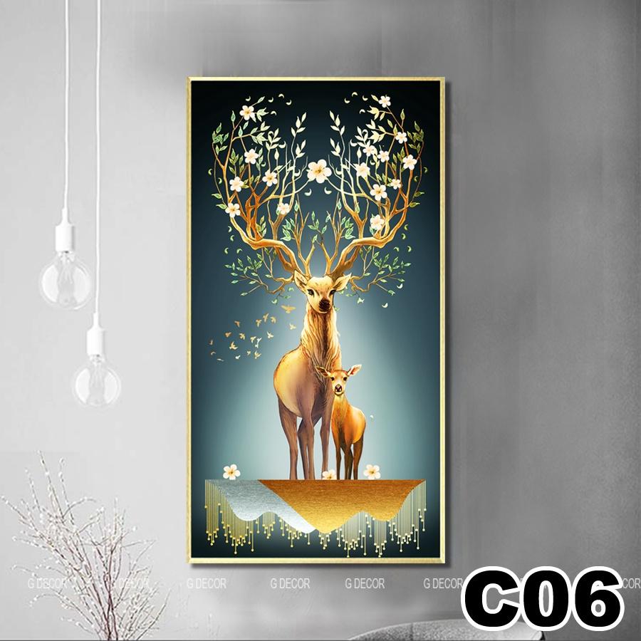 Tranh treo tường canvas 1 bức phong cách hiện đại Bắc Âu 06, tranh hươu tài lộc trang trí phòng khách, phòng ngủ, spa.