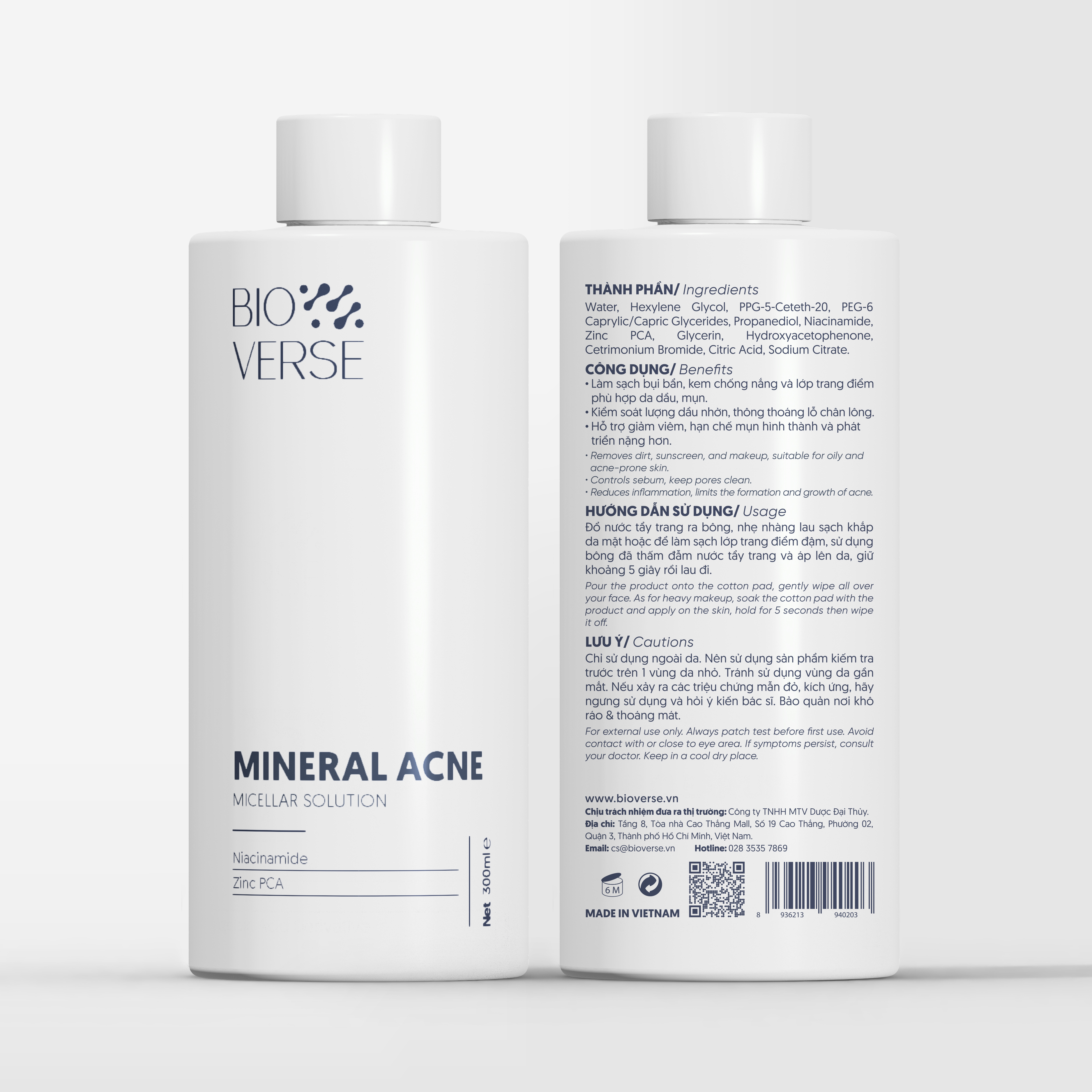 Nước tẩy trang làm sạch cho da dầu mụn Mineral Acne Micellar Solution 300ml