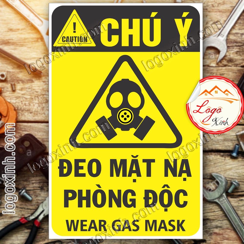 LOGO TEM STICKER BIỂN CẢNH BÁO ĐEO MẶT NẠ PHÒNG ĐỘC - WEAR GAS MASK - BIỂN CẢNH BÁO AN TOÀN LAO ĐỘNG