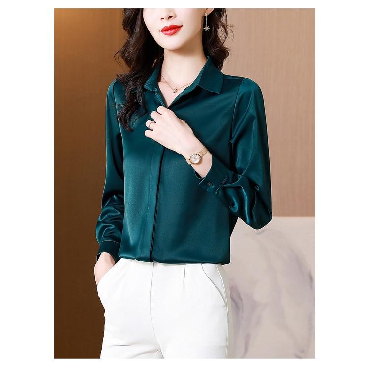 Áo Sơ Mi Nữ Công Sở Màu Xanh Lá Cổ Đức CHIPY Kiểu Hàn Quốc Vintage Ulzzang Form Rộng Dài Tay Đẹp Chất Lụa Cao Cấp A2X
