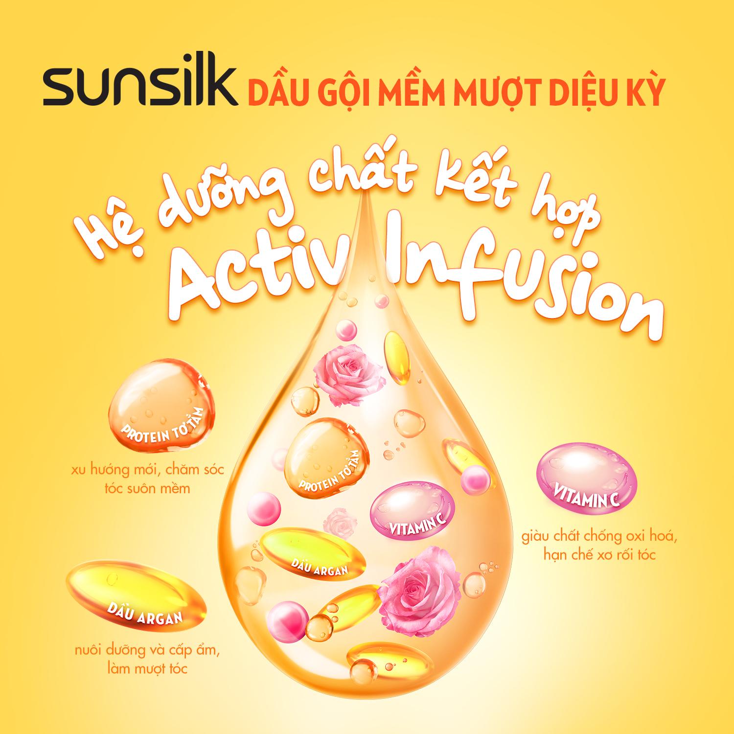 Dầu gội Sunsilk Mềm Mượt Diệu Kỳ 1.4kg giúp tóc ngát hương mềm mượt gấp 5 lần với dầu Argan, Protein Tơ Tằm và Vitamin C