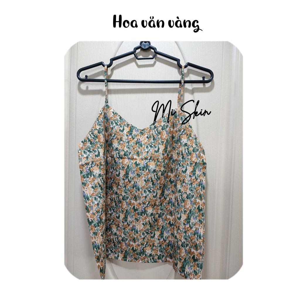 Áo nữ hai dây hoa văn màu sắc tươi sáng, trẻ trung, phối với váy, quần jean, suit, blazer dưới 60kg