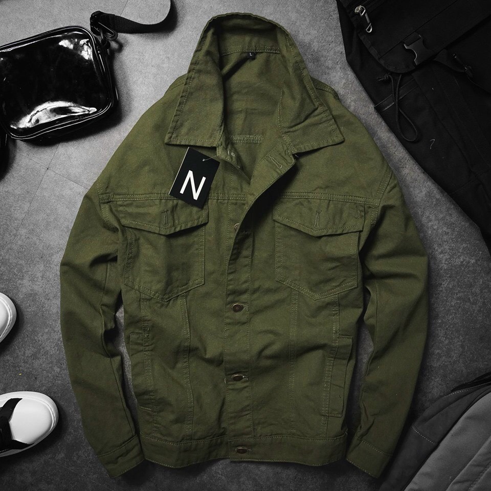 Áo khoác kaki jeans - Màu xanh rêu - Size M dưới 60kg