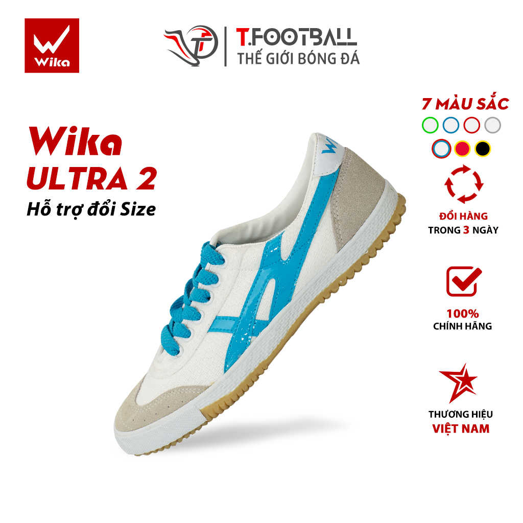 Giày Đá Bóng WIKA Chính Hãng Ultra 2 Bata Đế Bằng Cao Su IC – Trắng Xanh Ya,41