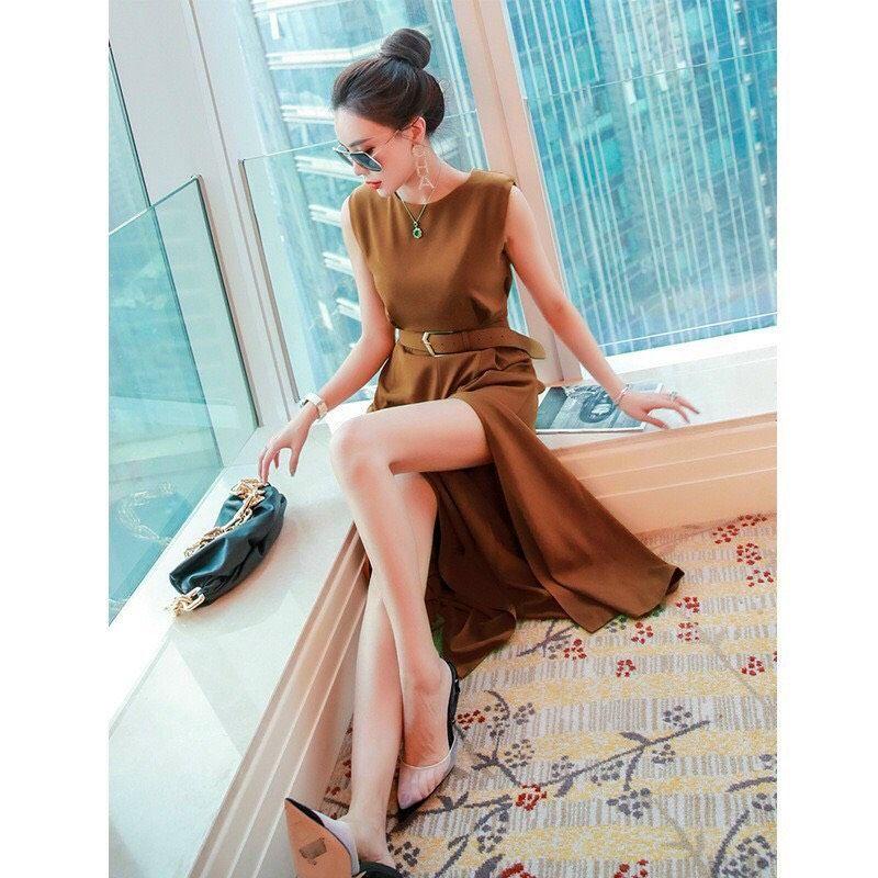 Jumpsuit Xẻ Tà Sang Trọng, Màu Nây Tây Xịn Sò, Kèm Belt Tạo Điểm Nhấn, Tôn Dáng, Tôn Da Cực Kỳ