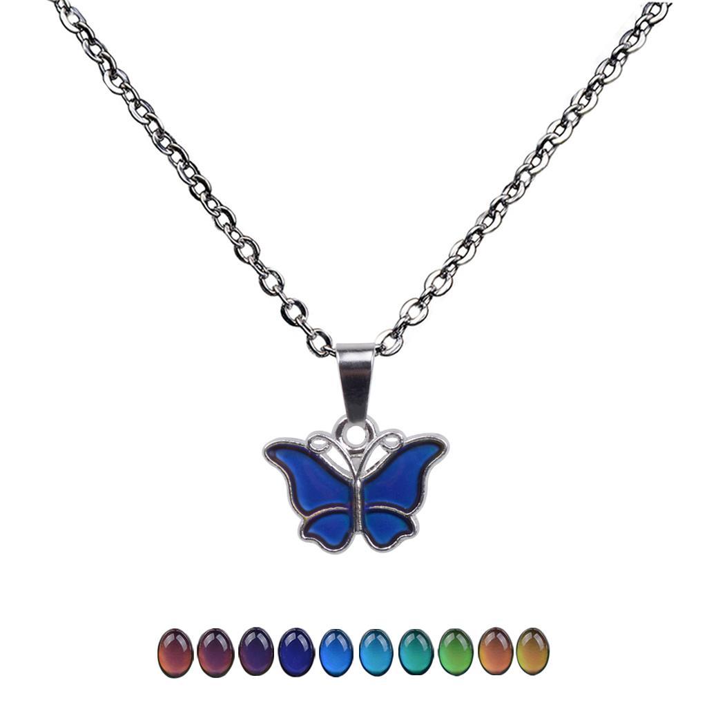 2 Pieces Butterfly Pendant Color Change Emotion Mood Pendant Necklace