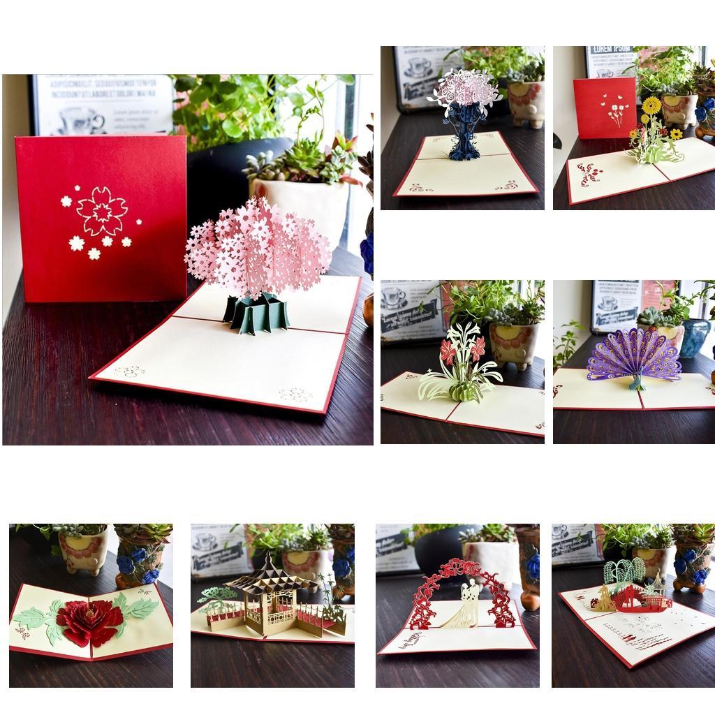 3D Up Greeting Cards Crafts Christmas Birthday Gift Cards Sakura
