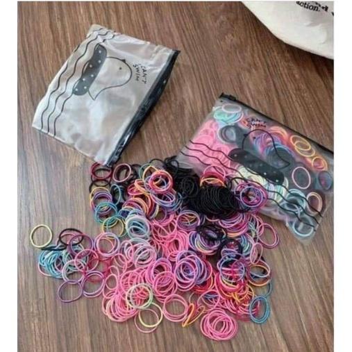 Túi zip 500 sợi thun cột tóc, chun buộc tóc du lịch siêu dễ thương, dây buộc tóc co giãn GD509-Thu