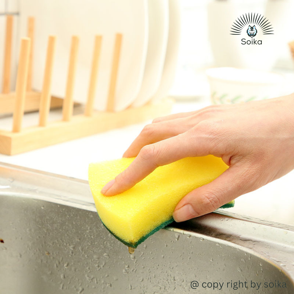 Miếng Cọ Rửa Chén Bát Xanh Vàng Miếng Bọt Biển Cọ Rửa Xoong Nồi Tiện Dụng Soika SK-A05