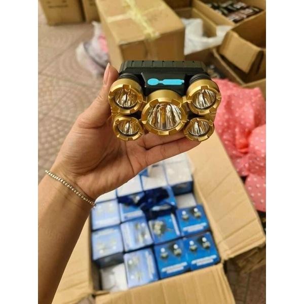 Đèn pin đội đầu đeo trán 5 bóng , đèn pin siêu sáng tích điện có dây đeo đầu chống nước tiện lợi