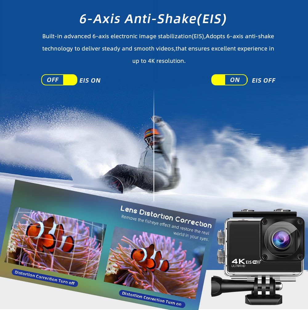 2023 Mini Ultra HD 4K/60fps 24MP WiFi 2 IPS LCD 170D Dưới nước Mũ bảo hiểm 30M Vedio Go Sport Pro Hành động chống rung Máy ảnh Sony