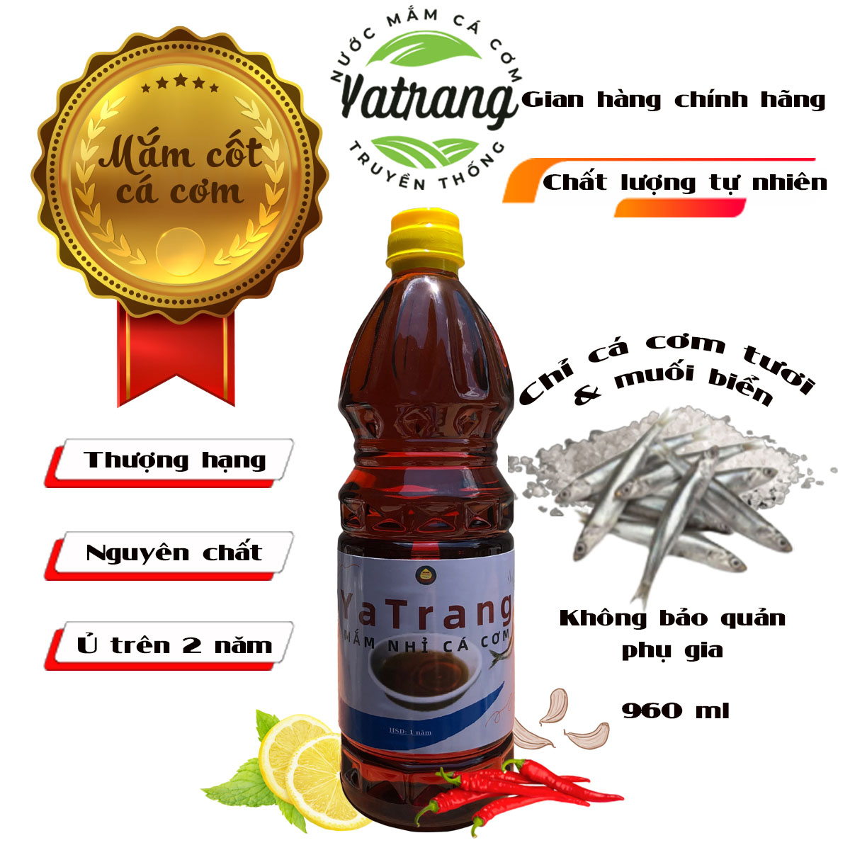 YaTrang mắm nhỉ cá cơm -cốt nhỉ, nguyên chất thượng hạng-chai nhựa 960ml-Gia Vị,