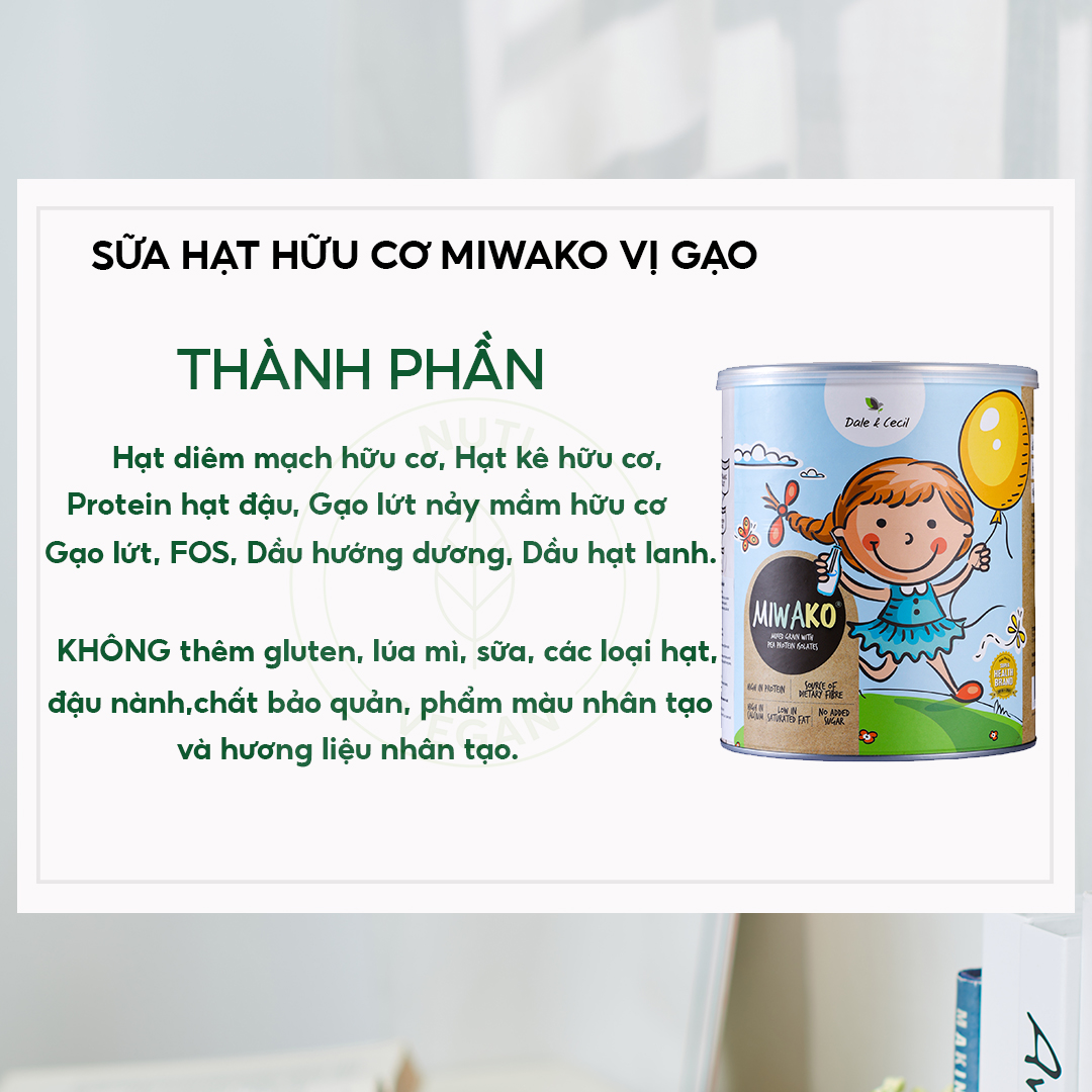 Combo 2 Hộp Sữa Hạt Miwako Vị Gạo Hộp 700g Malaysia, Sữa Thực Vật Hữu Cơ Dành Cho Bé Từ 1 Tuổi Dị Ứng Đạm Bò, Giảm Táo Bón