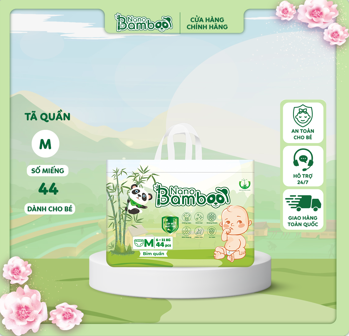 Tã/Bỉm Quần Nano Bamboo sợi tre thiên nhiên size M 44 miếng