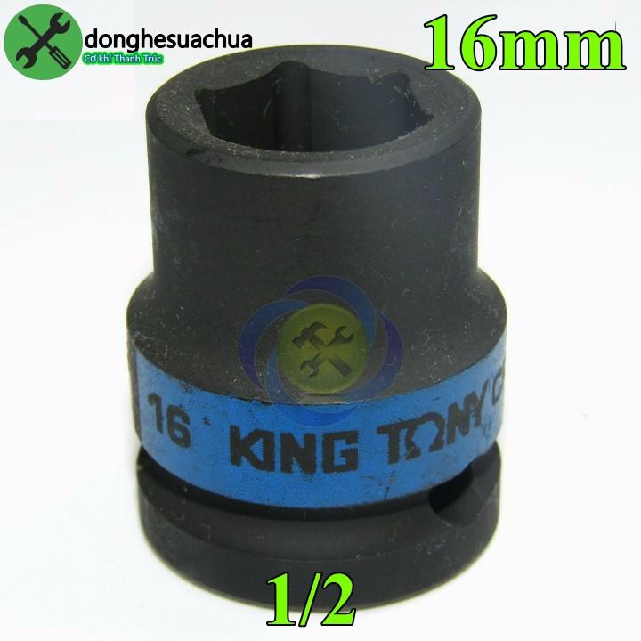 Tuýp 16mm loại 1/2 Kingtony 453516M ngắn 6 cạnh màu đen