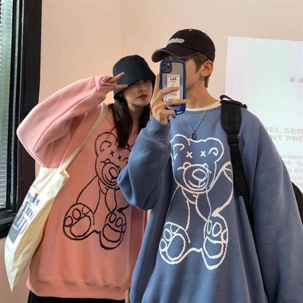 Áo sweater nỉ unisex form rộng hoodie street style nam nữ ulzzang hottrend hình in gấu phản quang cực chất