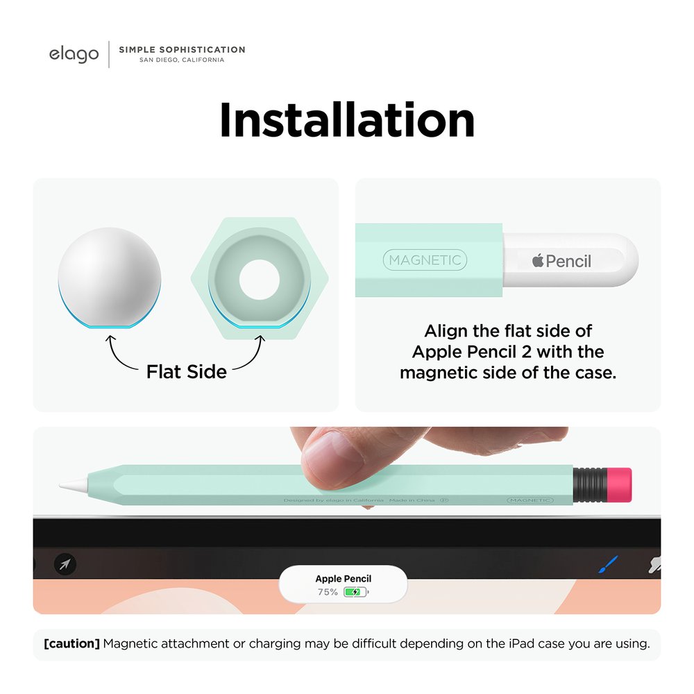 Bao Elago Silicone Dành Cho Apple Pencil 2, Kiểu Dáng Bút Chì, Chống Bẩn, Chống Trầy,Sạc Không Cần Tháo - Hàng Chính Hãng