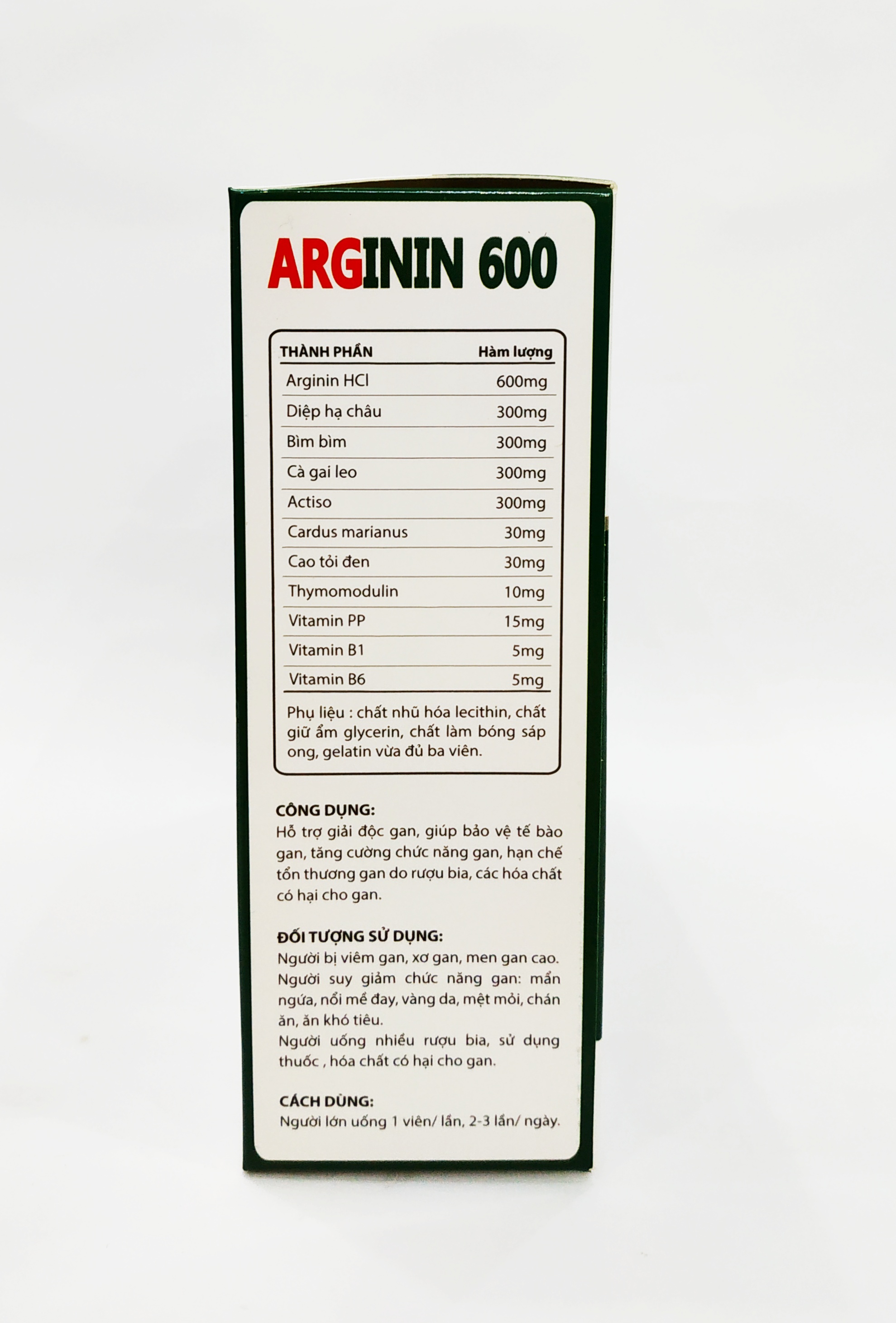 Viên Uống Bổ Gan Arginin 600 - Hỗ Trợ Giải Độc, Bảo Vệ Tế Bào Gan - Giúp Thanh Nhiệt Mát Gan - Hết Lo Nóng Trong, Dị Ứng Mẩn Ngứa, Nổi Mề Đay - Hộp 60 Viên