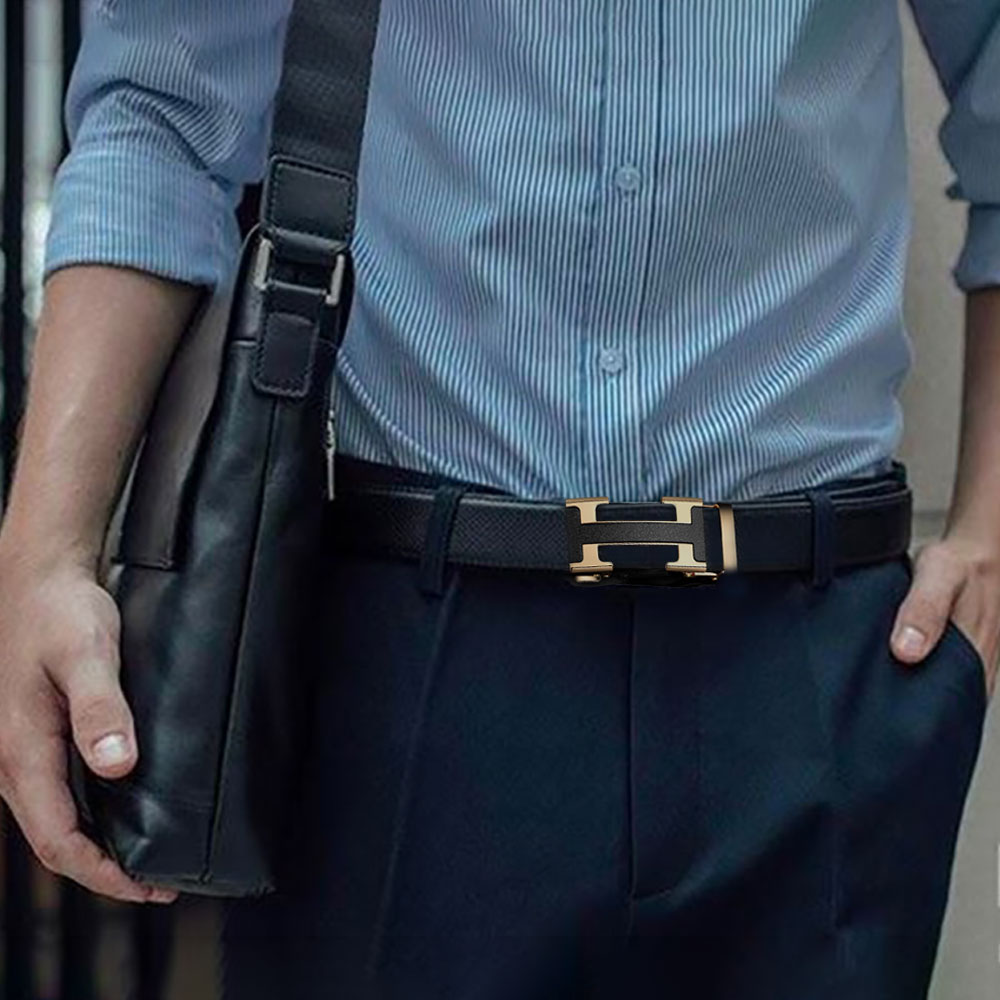 Thắt lưng da nam cao cấp chữ H kim loại, khoá tự động phong cách thời trang Hàn