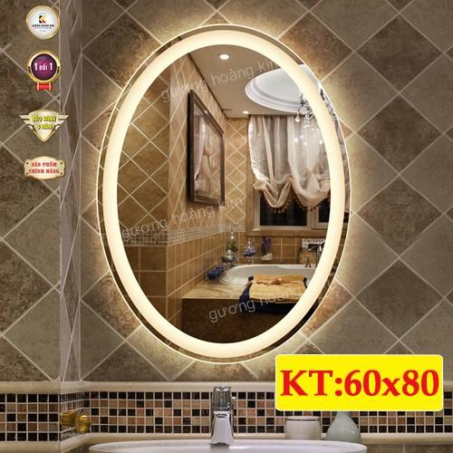 Gương oval bầu dục trang điểm treo tường đèn led cảm ứng thông minh khích thước 60x80 cm - mirror