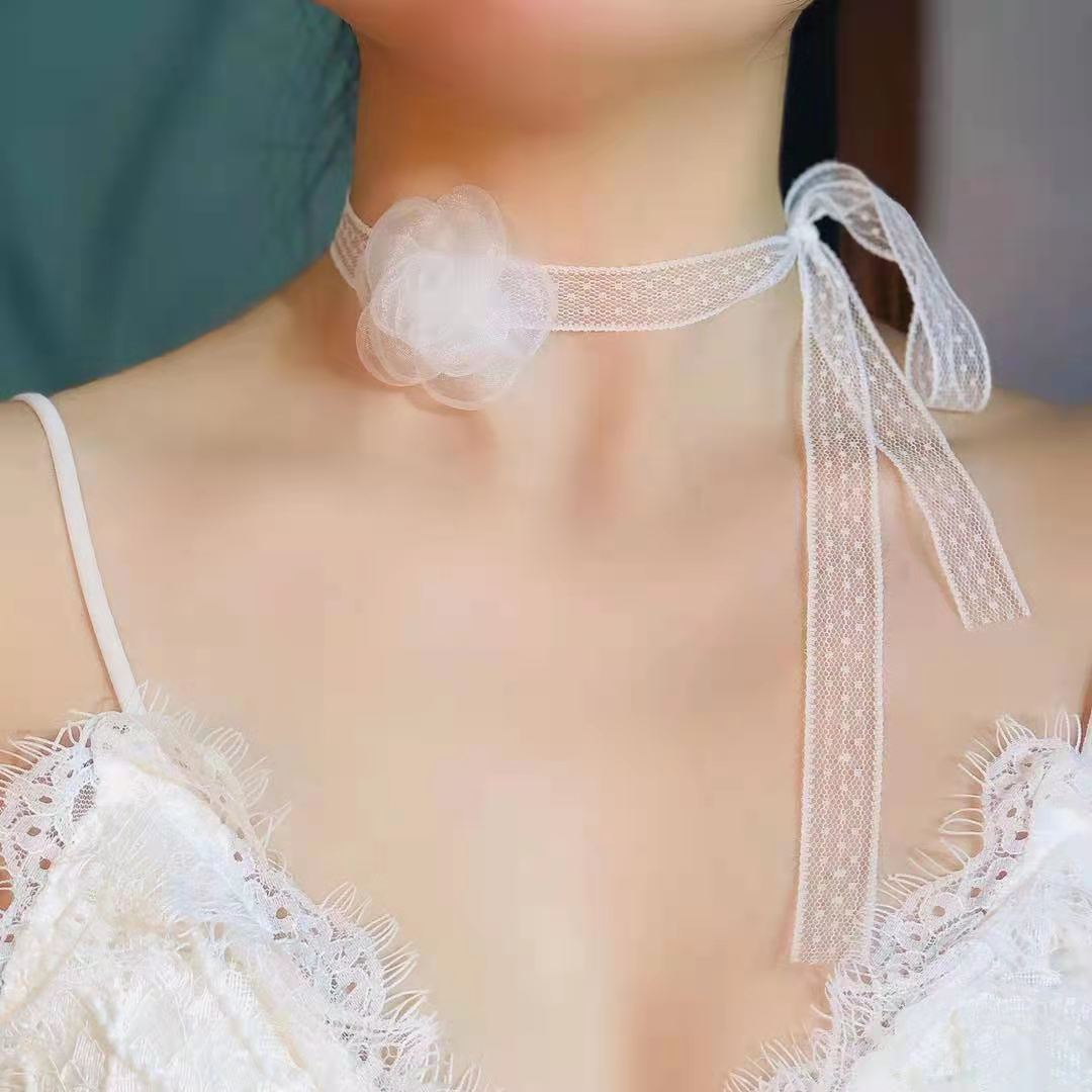 Vòng cổ choker vòng tay ren hoa hồng voan băng đô cài tóc make up trang điểm cô dâu phù dâu ngày cưới phụ kiện cho nữ nhiều cách dùng