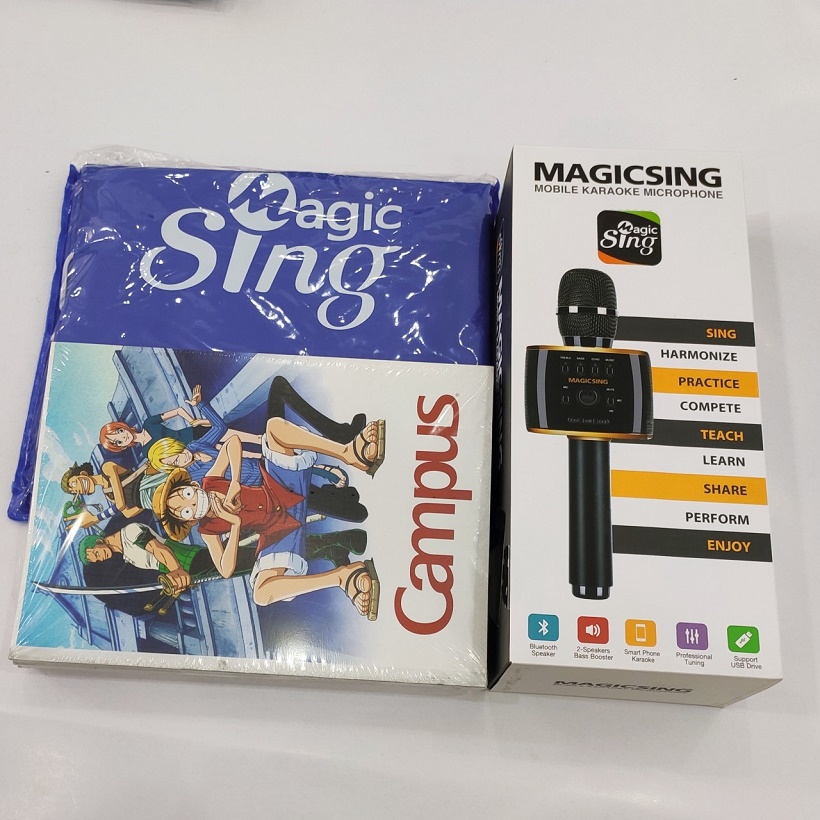 Combo Micro Karaoke MagicSing hàng chính hãng kèm Lốc 5 Vở Ô Ly Campus B5 One Piece Legend - NB-BOPL200 (200 Trang) và áo mưa cánh dơi