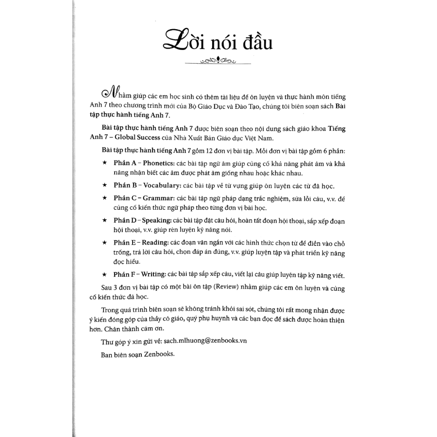 Bài Tập Thực Hành Tiếng Anh 7 (Có Đáp Án) - Dùng Kèm SGK Tiếng Anh 7 GLOBAL SUCCESS