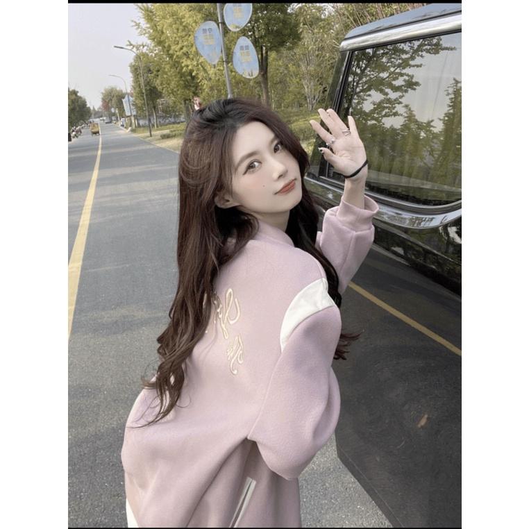 Áo Khoác Hoodie Nữ Màu Hồng Bomber Nút Bấm Cực Dễ Thương Trẻ Trung Cá Tính Siêu Hot