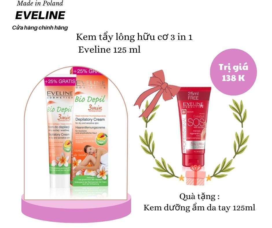 Kem Tẩy Lông Hữu Cơ Tay, Chân, Nách, Bikini Eveline - EVEL3696