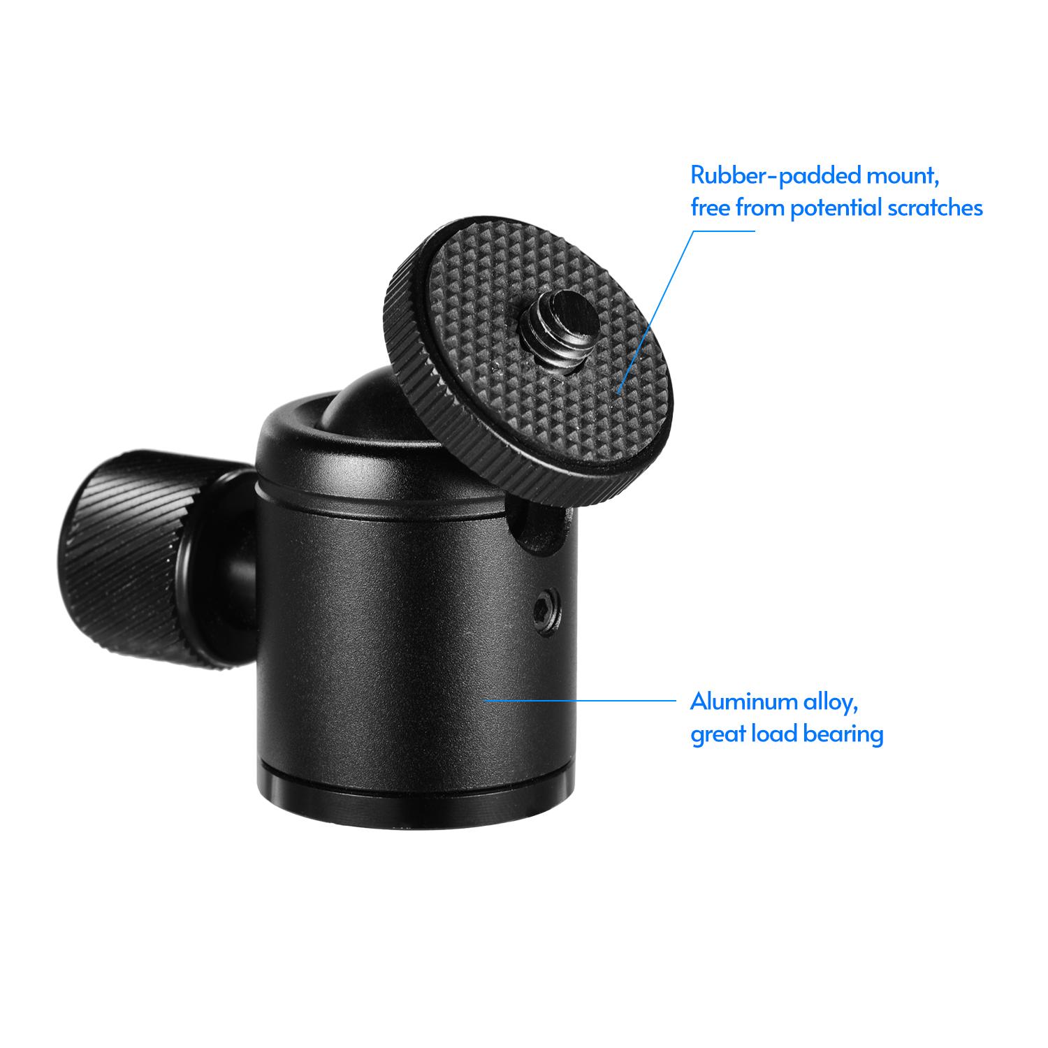 Mini Metal Tripod Head Adapter Ball Head Aluminum Alloy with 1/4 Inch Screw and 3/8 Inch Screw Hole for Mobile Phone