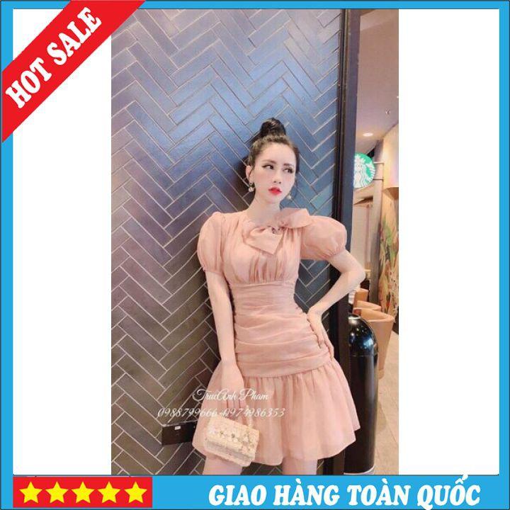 Váy Đầm Ôm Body Đi Chơi Đi Tiệc Nơ Cổ 2 Màu ,Cổ Nơ Tay Ngắn, CHẤT LIỆU CAO CẤP, BAO SANG CHẢNH