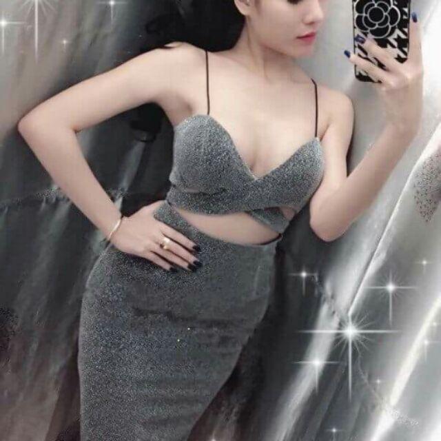Đầm body kim tuyến đắp chéo