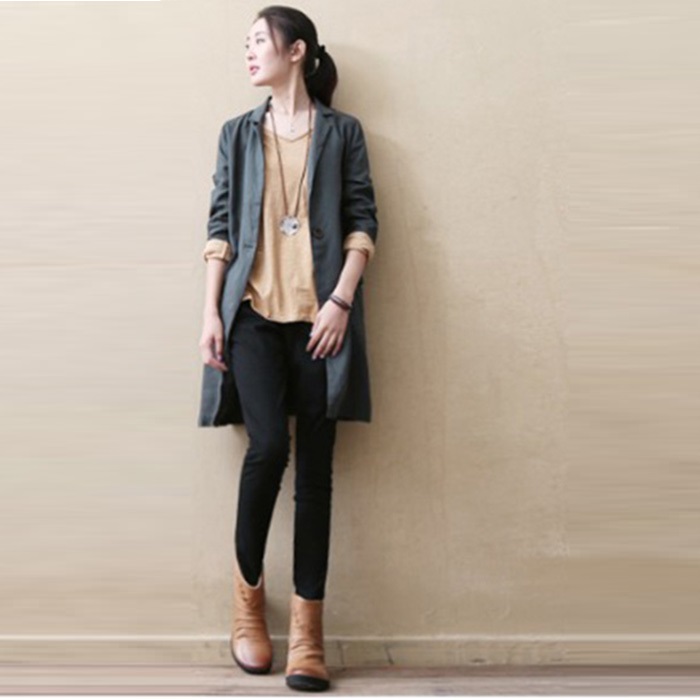 Áo vest blazer linen nữ dáng dài trẻ trung, thời trang thu đông - Xám