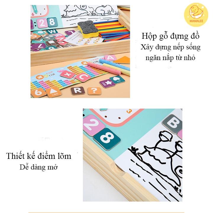 Hộp Gỗ Học Toán Đa Năng Có Bảng Nam Châm 2 Mặt Kèm Chữ, Số, Que Tính, Hình học