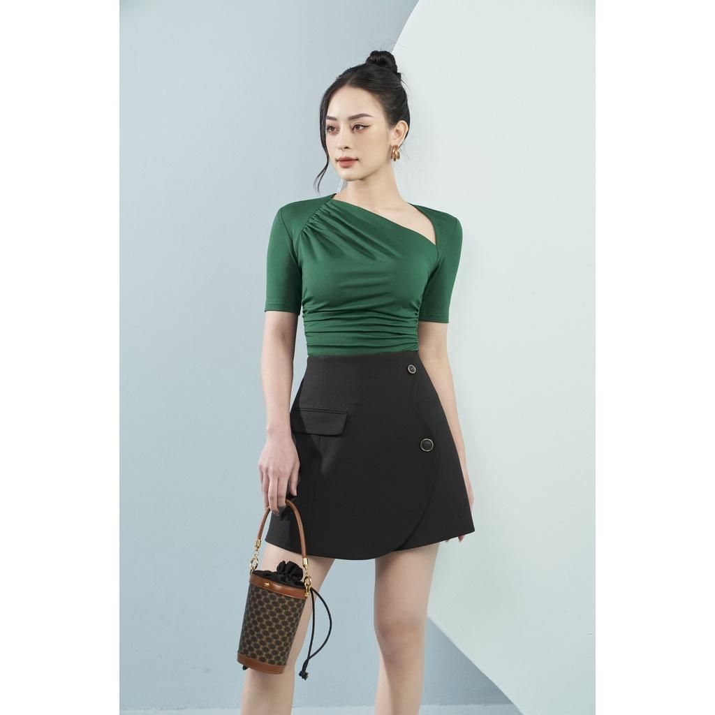 MOLLYNISTA - Áo Yany thun mịn cao cấp nhún cổ chéo