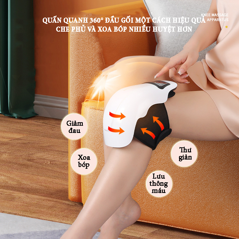 Máy massage đầu gối 9 cấp độ rung kết hợp chức năng chườm nóng với ánh sáng đỏ 9 mức nhiệt độ công suất 10W giảm đau mỏi, giải pháp trị liệu hiệu quả