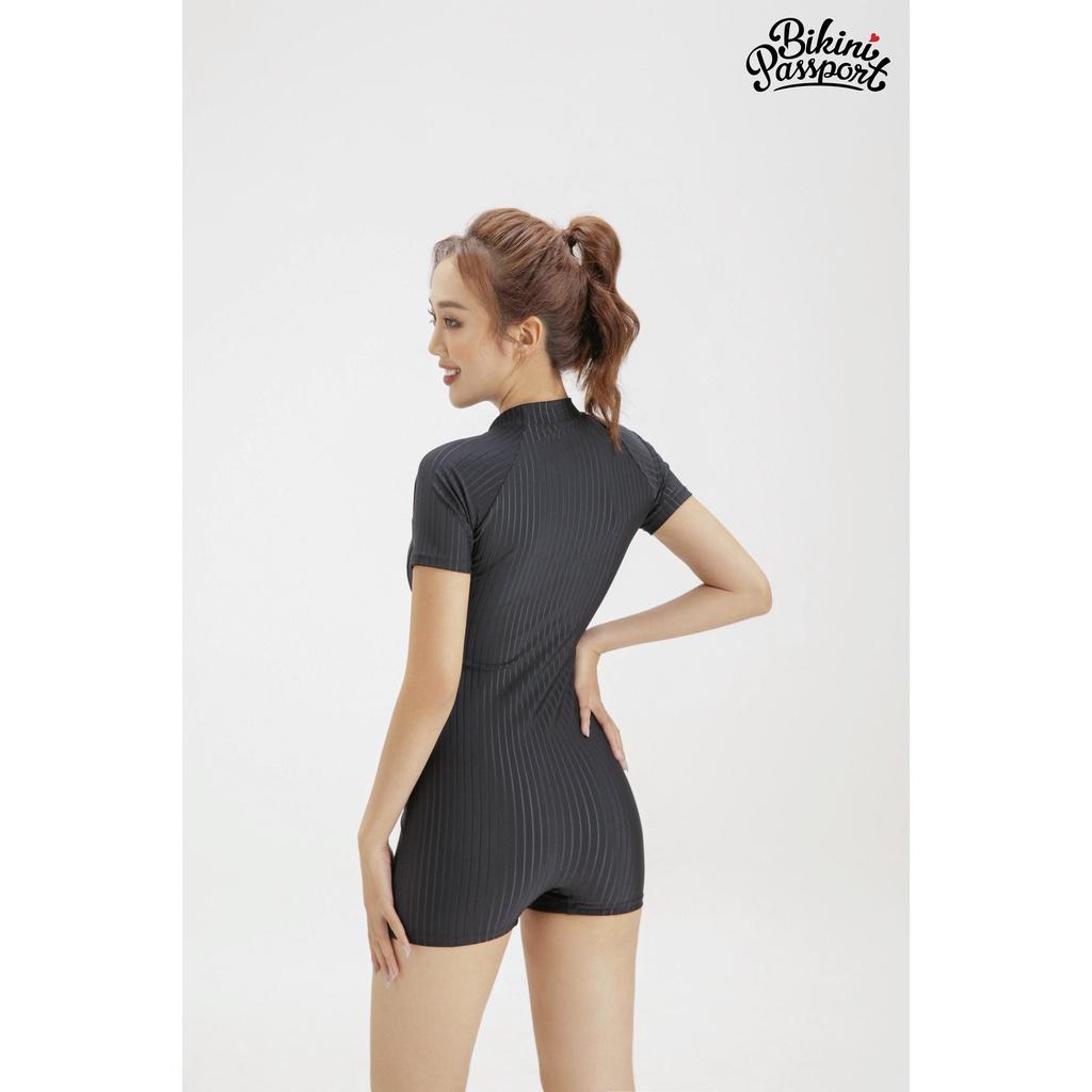 Đồ bơi NỮ BIKINI PASSPORT kiểu Một mảnh quần short, áo tay ngắm có khóa - màu Đen - BS400_BL