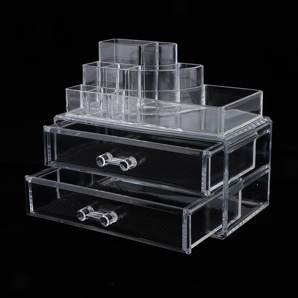 Jewelry Cosmetic Storage Holder Rack 2 Piece Set Acrylic Makeup Organizer