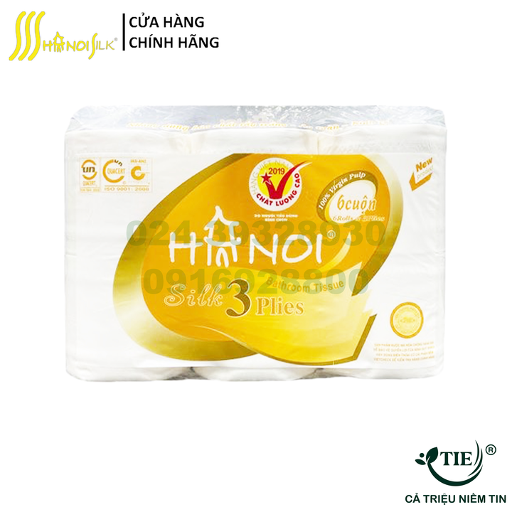 Combo 3 lốc Giấy Vệ Sinh Hà Nội SILK Cao Cấp 3 lớp 6 cuộn không lõi