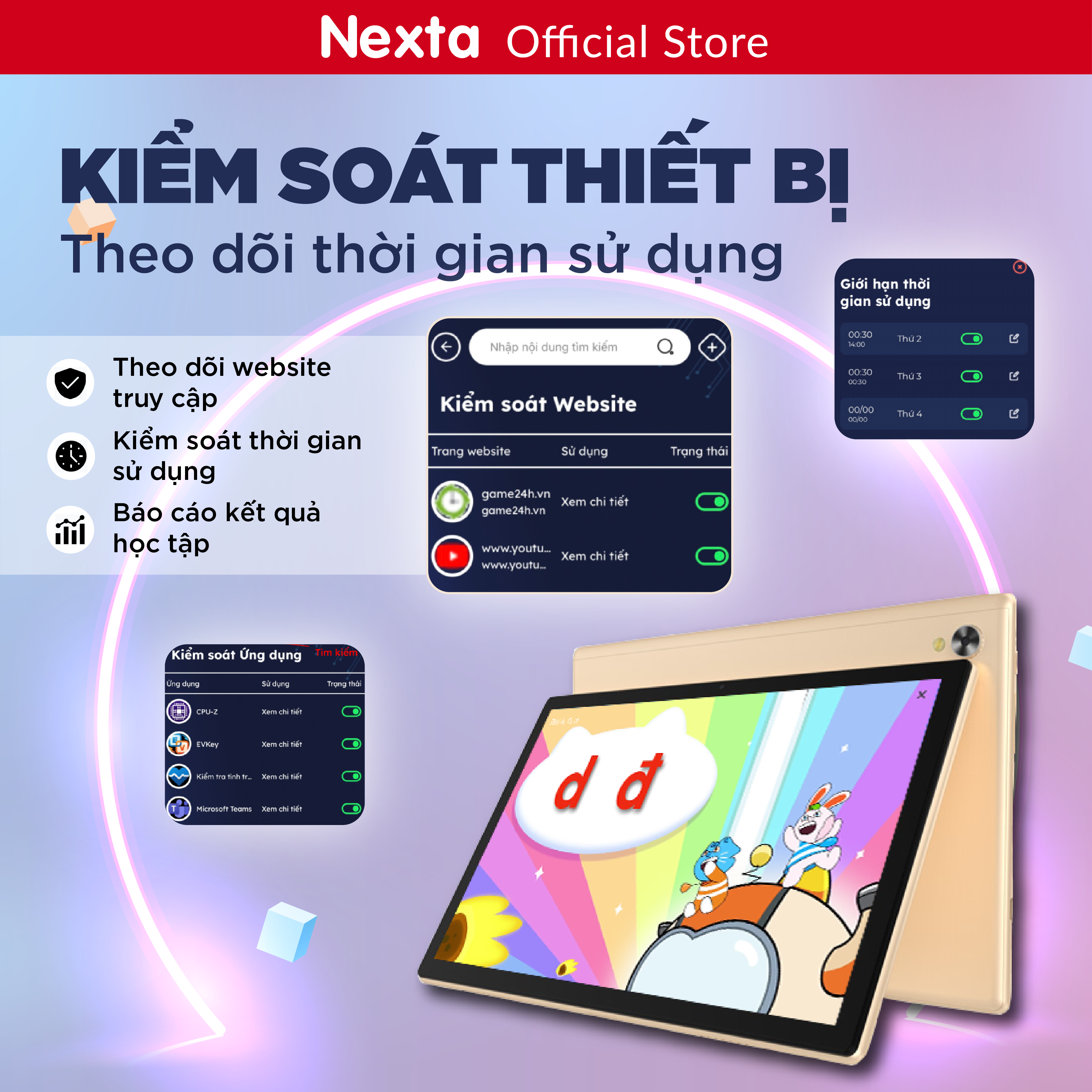 Máy tính bảng Edutab 10.1 Pro &amp; Case da tặng Hệ thống quản lý học tập &amp; kiểm soát dành cho Phụ huynh trọn đời