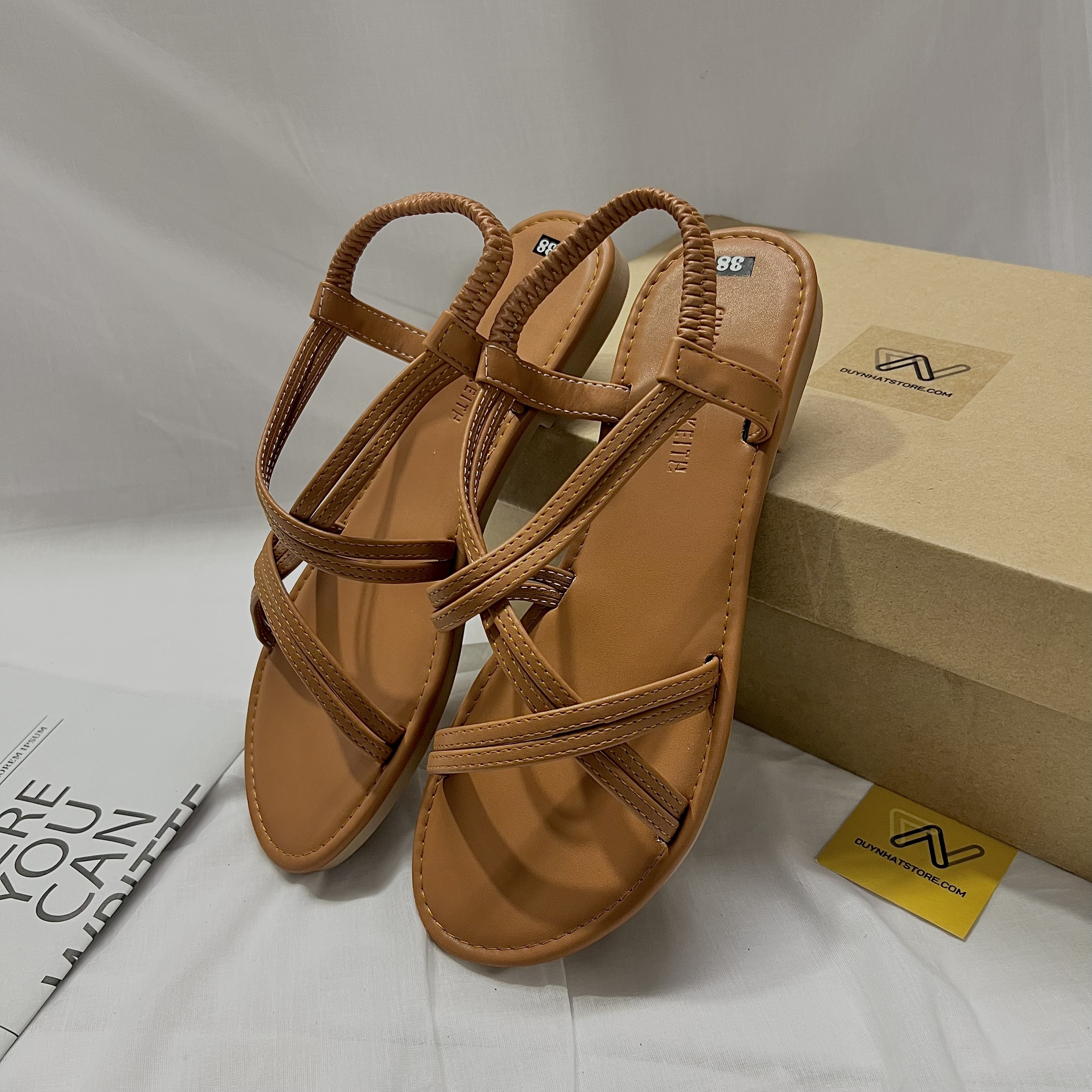 Giày Sandal Nữ Quai Ngang Chéo Đế Bệt Màu Nâu Đen Dây Mảnh Nhỏ Duy Nhật Store Học Sinh Đi Học Bền Uzzang Chiến Binh Thun