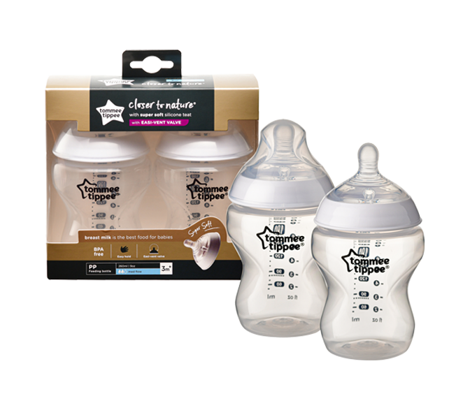 Bình sữa ty siêu mềm tự nhiên Tommee Tippee Closer to Nature 260ml, núm ty đi kèm 3-6 tháng