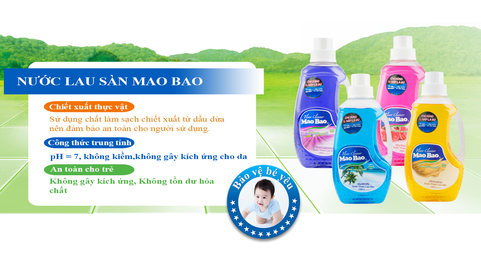 Nước Lau Sàn Mao Bao Hương Làn Gió Biển Mao Bao chai 1200ml