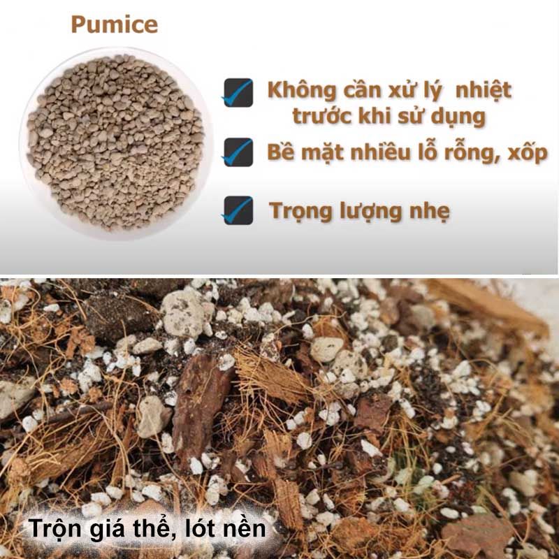 Đá lông vũ nham thạch trắng Indonesia túi 1 lít đá bọt Pumice giá thể lót nền trồng cây sứ lọc nước