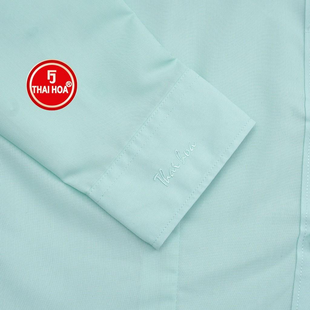 Áo sơ mi nữ Thái Hòa 047-04-01 vải cotton thoáng mát màu xanh thiên thanh