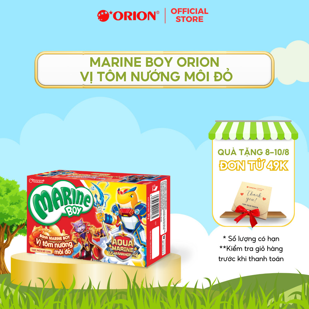 Bánh Cá Marine Boy Orion vị Tôm Nướng Môi Đỏ 35g/hộp