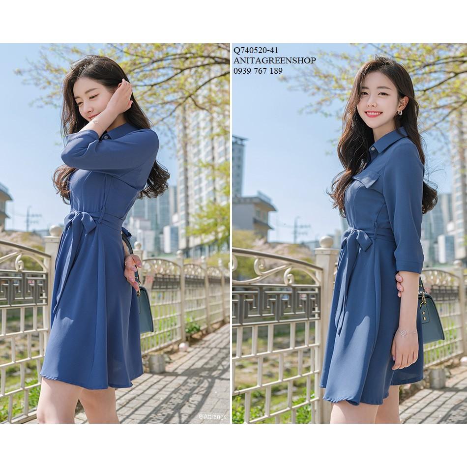 Q740520 ĐẦM VOAN SƠ MI THẮT NƠ EO